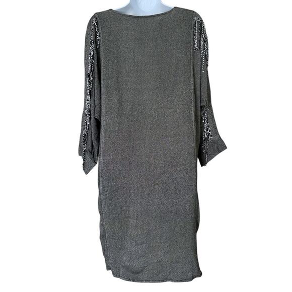 No. 6 Store Grey Midi Shift Dress Women's 1/ Small Fringe 3/4 Sleeve Boho Career - Picture 4 of 7